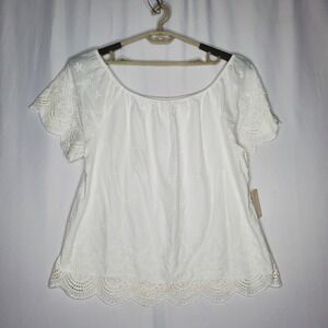 Bkk Chance White Eyelet Top Womens 2X Short Sleeve Peasant Cottagecore Sheer